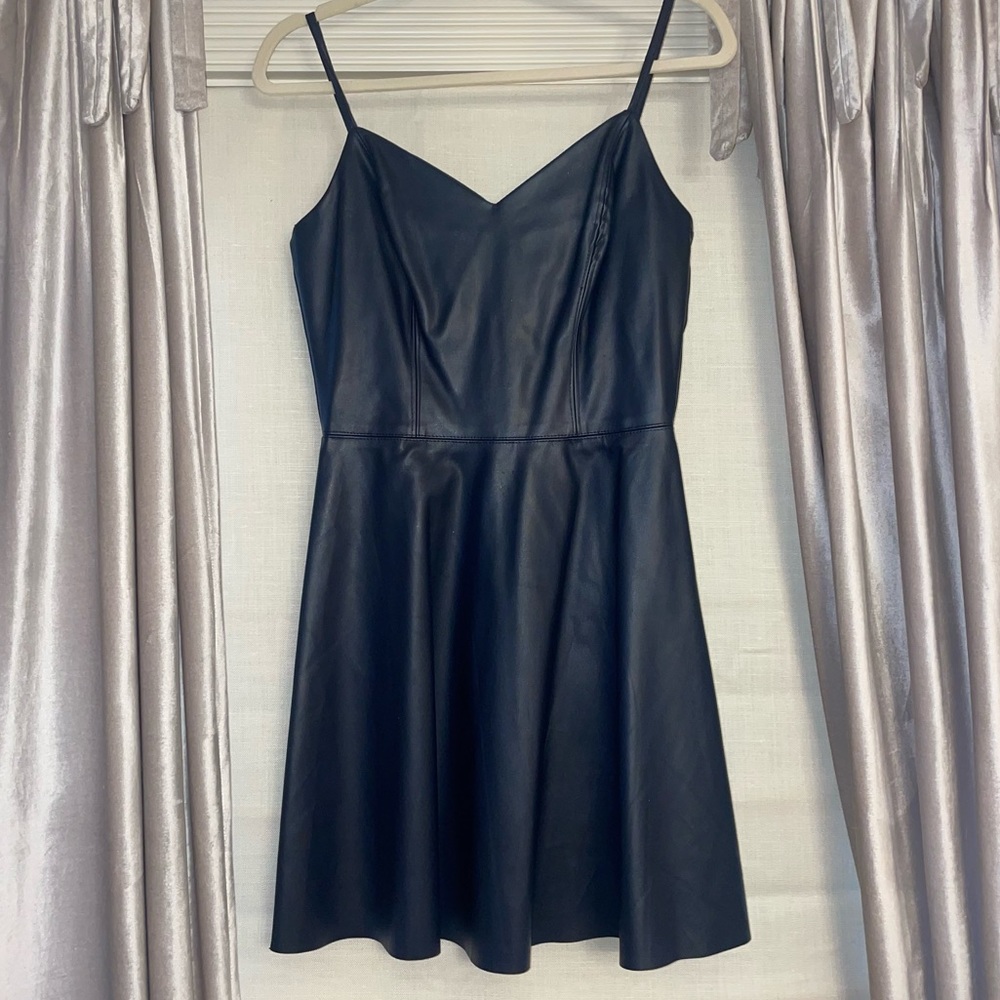 Faux Leather Navy Blue Dress